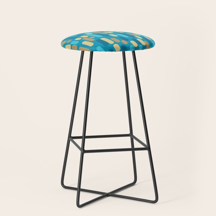 Morningside Heights Mid Century Modern Pattern in Peacock Blue and Gold Stool Gallery Image 1