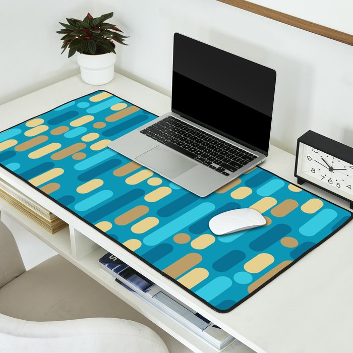 Morningside Heights Mid Century Modern Pattern in Peacock Blue and Gold Desk Mat Gallery Image 2