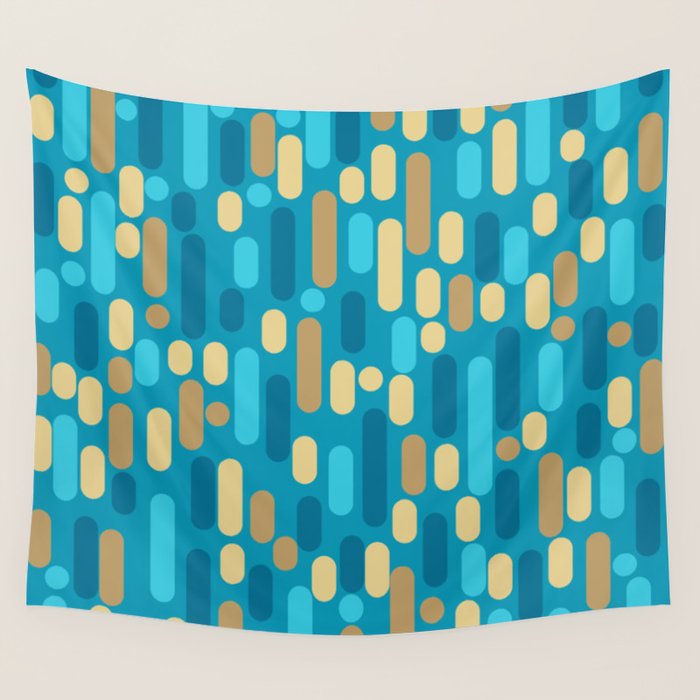 Morningside Heights Mid Century Modern Pattern in Peacock Blue and Gold Wall Tapestry Gallery Image 4