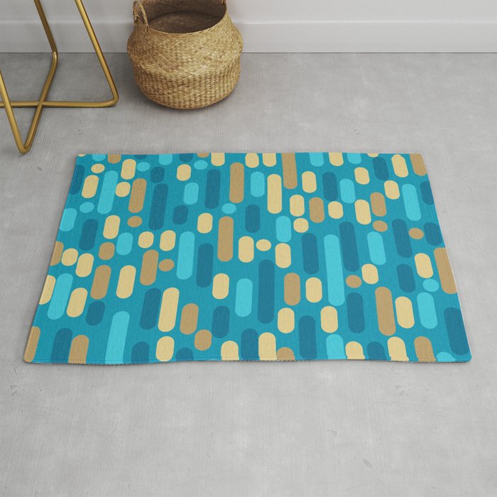 Morningside Heights Mid Century Modern Pattern in Peacock Blue and Gold Rug Gallery Image 1