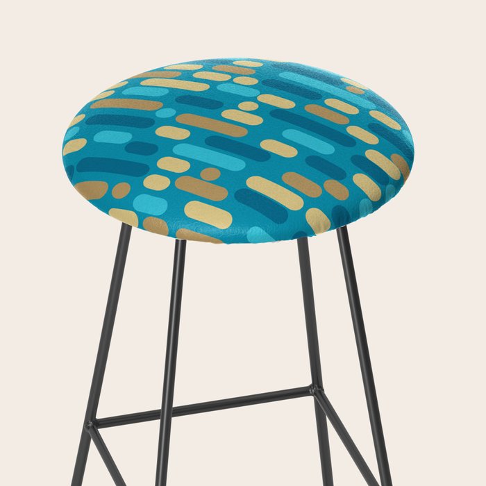Morningside Heights Mid Century Modern Pattern in Peacock Blue and Gold Stool Gallery Image 2