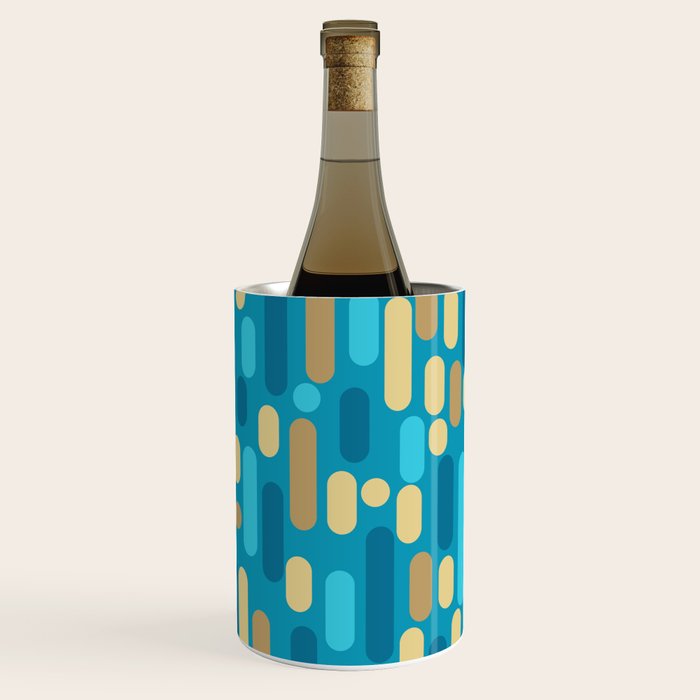 Morningside Heights Mid Century Modern Pattern in Peacock Blue and Gold Wine Chiller Gallery Image 1