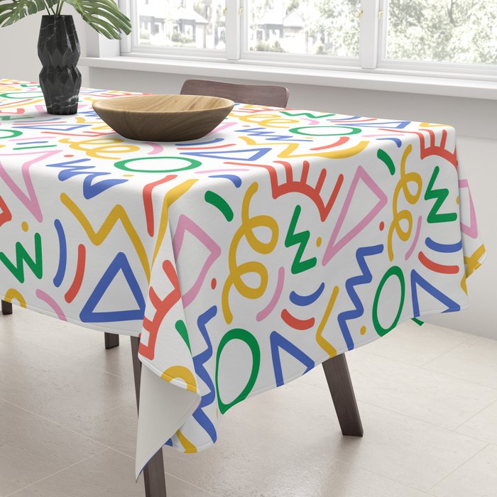 Fun colorful abstract line doodle art pattern Tablecloth Gallery Image 3
