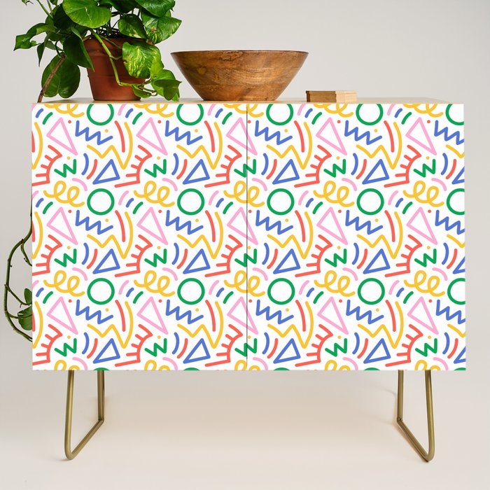 Fun colorful abstract line doodle art pattern Credenza Gallery Image 1