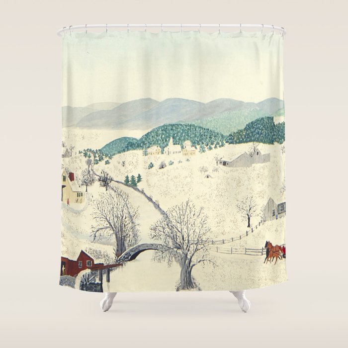 Anna Mary Robertson 'Grandma' Moses To Grandma's House We Go on Thanksgiving Day Folk Art Shower Curtain Gallery Image 1