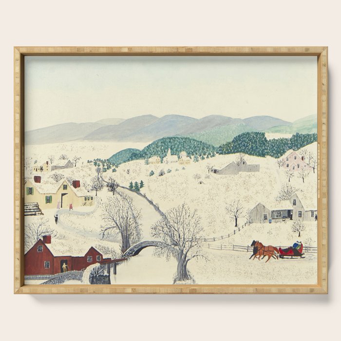 Anna Mary Robertson 'Grandma' Moses To Grandma's House We Go on Thanksgiving Day Folk Art Serving Tray Gallery Image 1