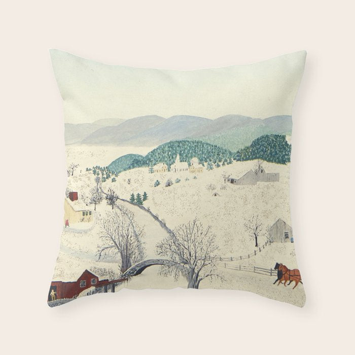 Anna Mary Robertson 'Grandma' Moses To Grandma's House We Go on Thanksgiving Day Folk Art Throw Pillow Gallery Image 1