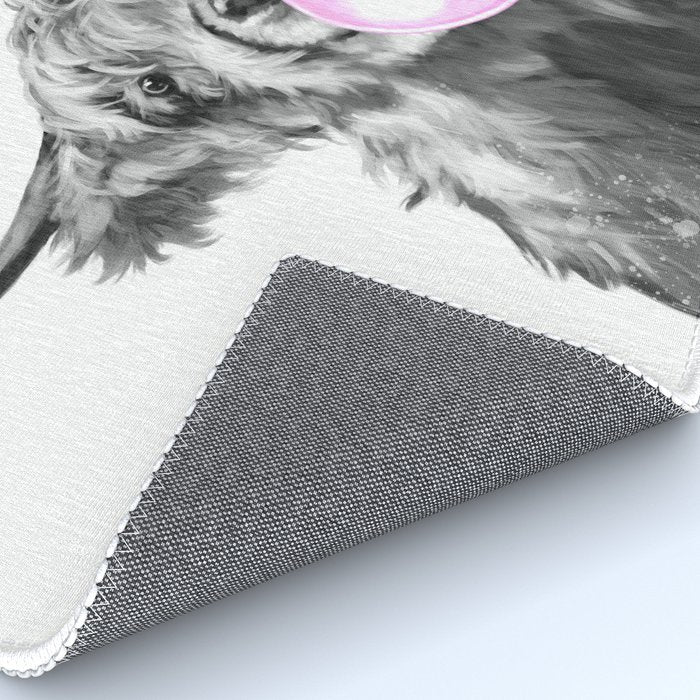 Bubble Gum Highland Cow Black and White Rug Gallery Image 4