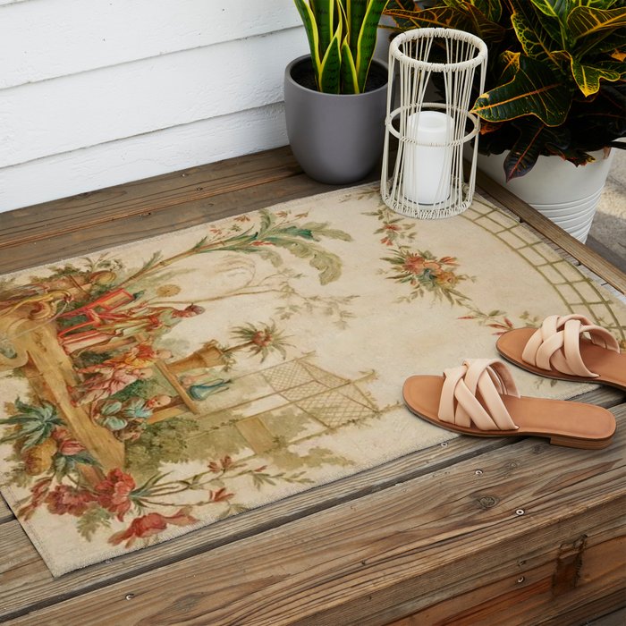 Antique 18th Century Chinoiserie Scene Jean Baptiste Pillement Outdoor Rug Gallery Image 2