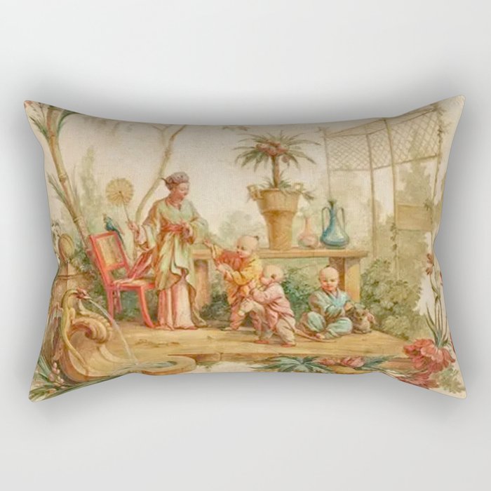 Antique 18th Century Chinoiserie Scene Jean Baptiste Pillement Rectangular Pillow Gallery Image 2