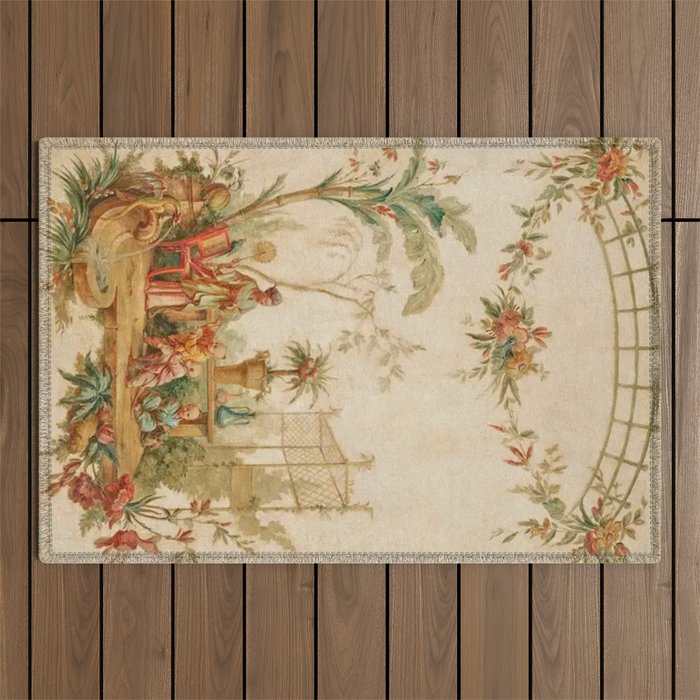 Antique 18th Century Chinoiserie Scene Jean Baptiste Pillement Outdoor Rug Gallery Image 1