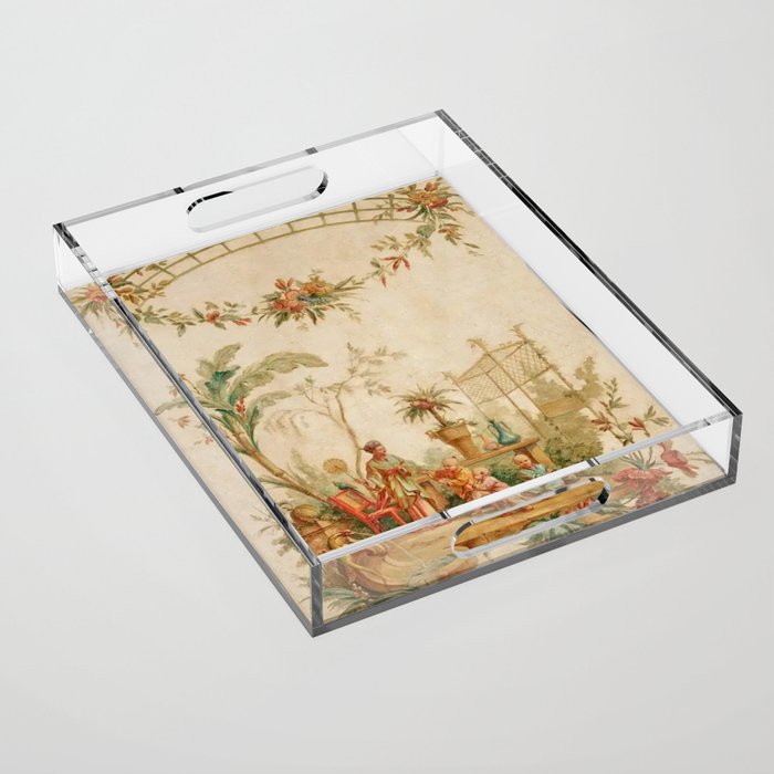 Antique 18th Century Chinoiserie Scene Jean Baptiste Pillement Acrylic Tray Gallery Image 1