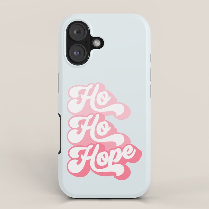 Retro Christmas Pun 'Ho Ho Hope' #positivevibes #Pink iPhone Case Gallery Image 1