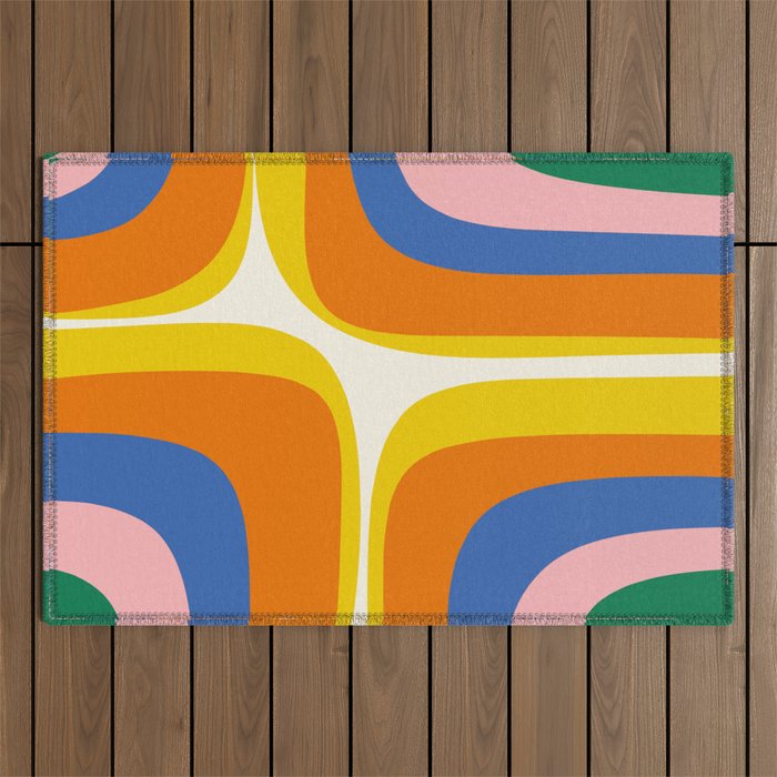 Colorful Abstract Retro Groove Pop Pattern Outdoor Rug Gallery Image 1