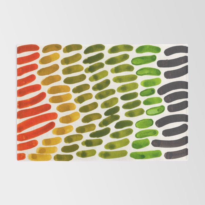 Orange Green Yellow Complementary Colors Watercolor Stripe Pattern Minimalist Simple Mid Century Mod Rug Gallery Image 2