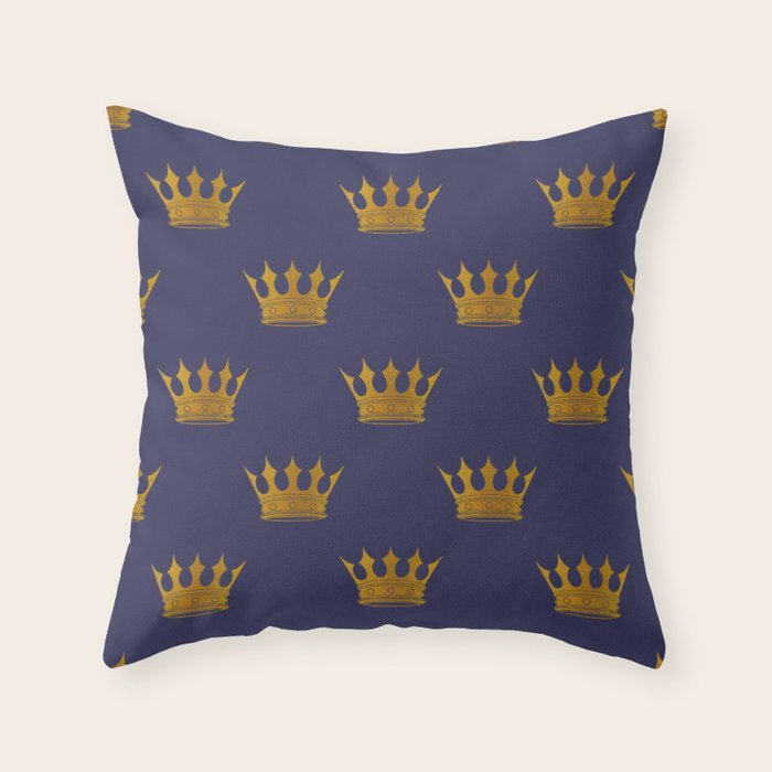 Royal Blue with Gold Crowns Throw Pillow Gallery Image 6