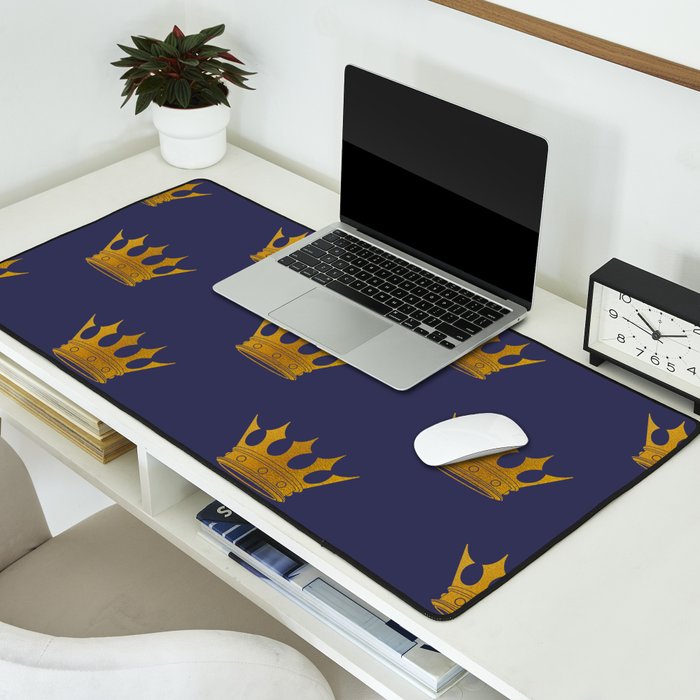 Royal Blue with Gold Crowns Desk Mat Gallery Image 2