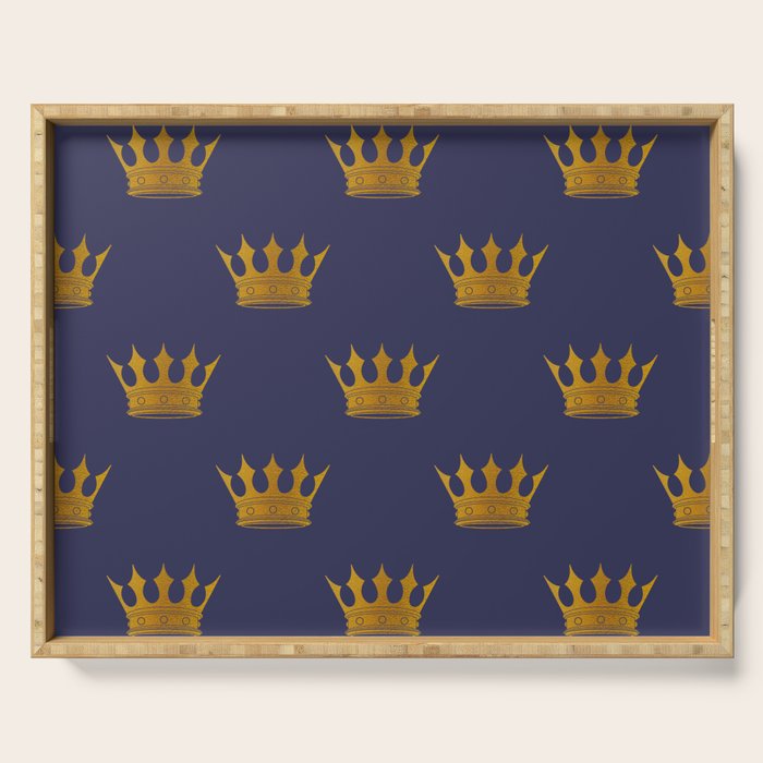 Royal Blue with Gold Crowns Serving Tray Gallery Image 1