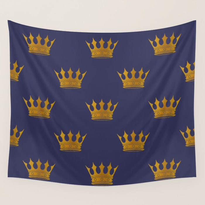 Royal Blue with Gold Crowns Wall Tapestry Gallery Image 4