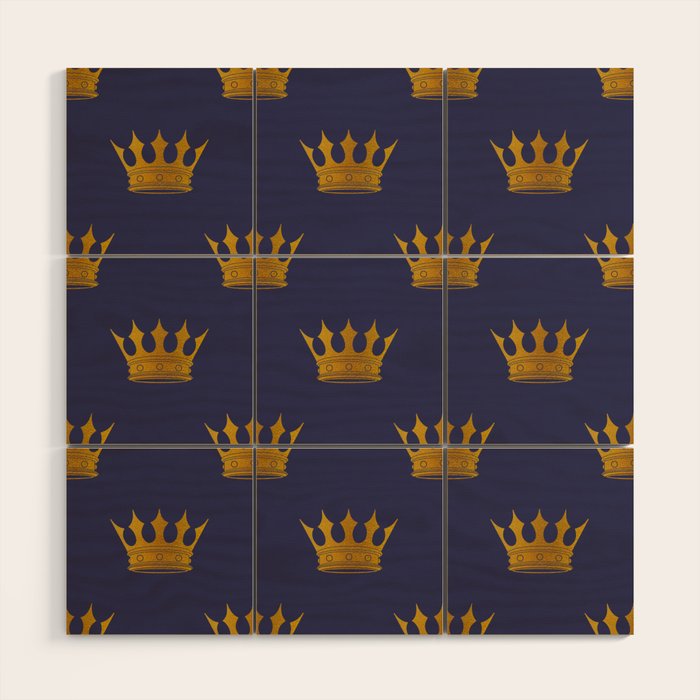 Royal Blue with Gold Crowns Wood Wall Art Gallery Image 1