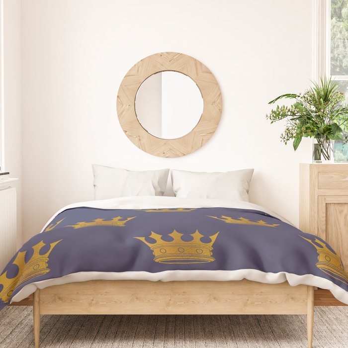 Royal Blue with Gold Crowns Duvet Cover Gallery Image 3