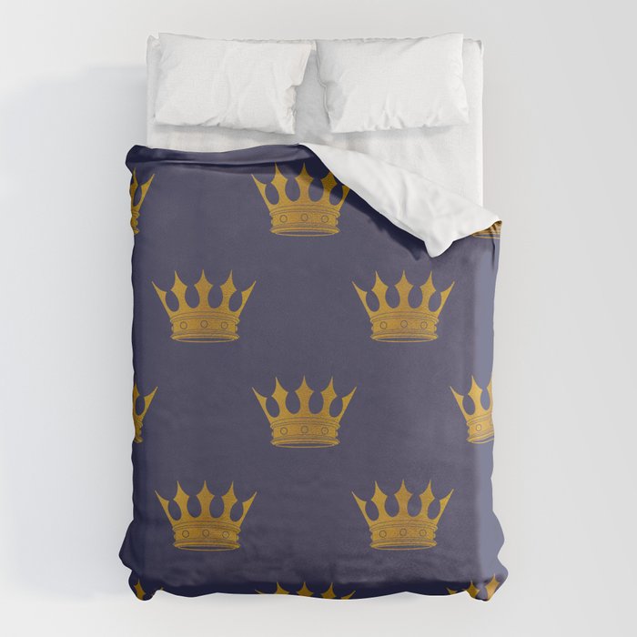 Royal Blue with Gold Crowns Duvet Cover Gallery Image 6