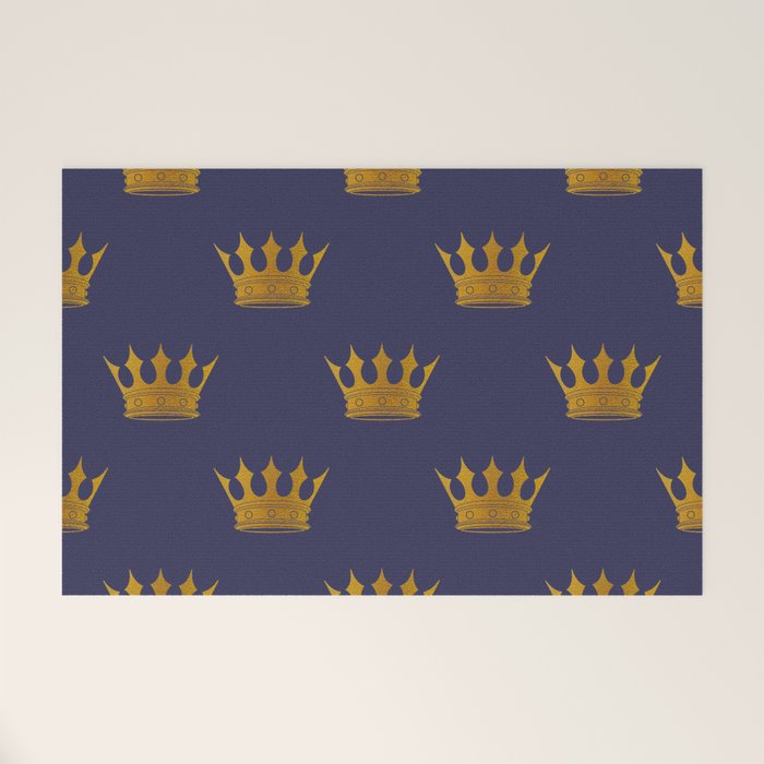 Royal Blue with Gold Crowns Welcome Mat Gallery Image 1