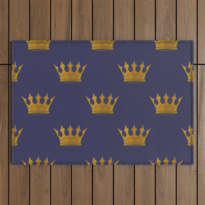 Royal Blue with Gold Crowns Outdoor Rug Gallery Image 1