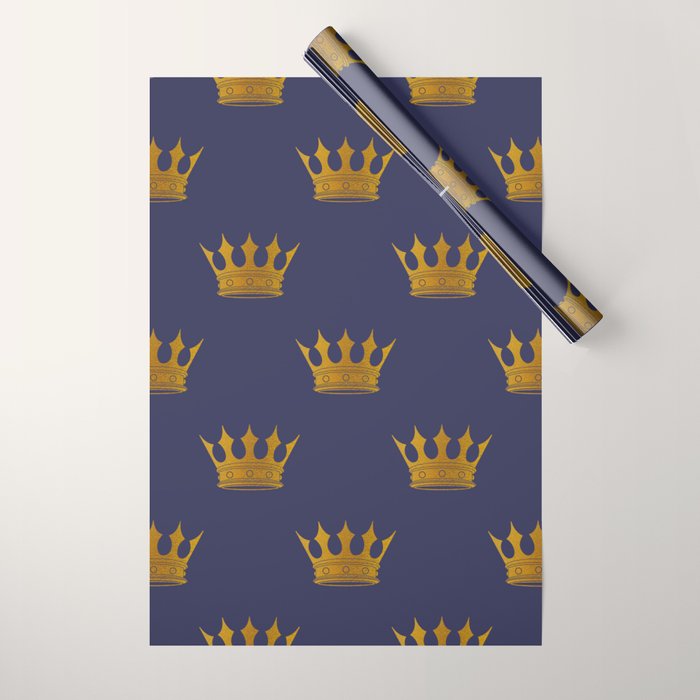 Royal Blue with Gold Crowns Wrapping Paper Gallery Image 1