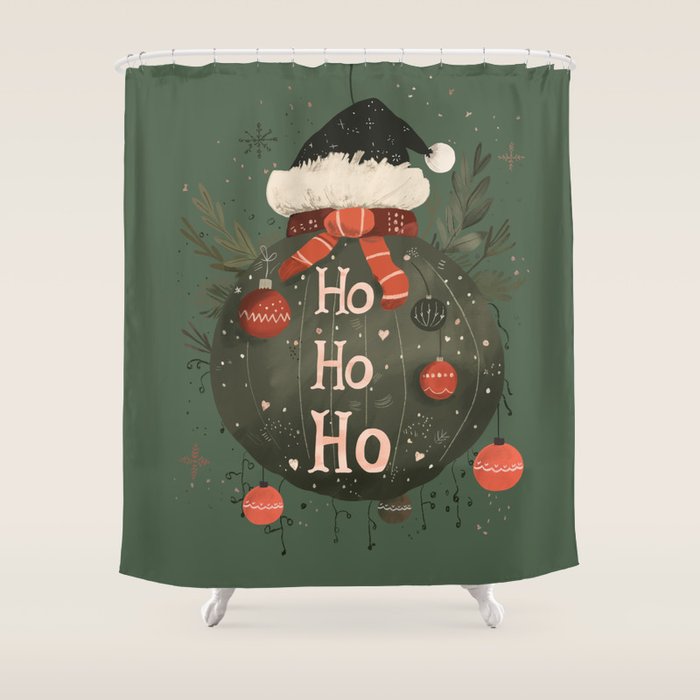 Festive Ho Ho Ho Bauble Green  Shower Curtain Gallery Image 1