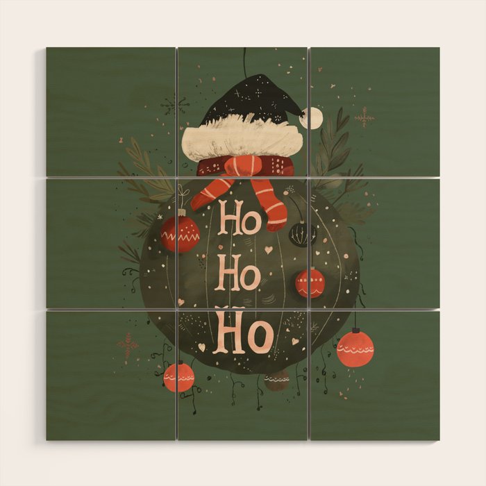 Festive Ho Ho Ho Bauble Green  Wood Wall Art Gallery Image 1