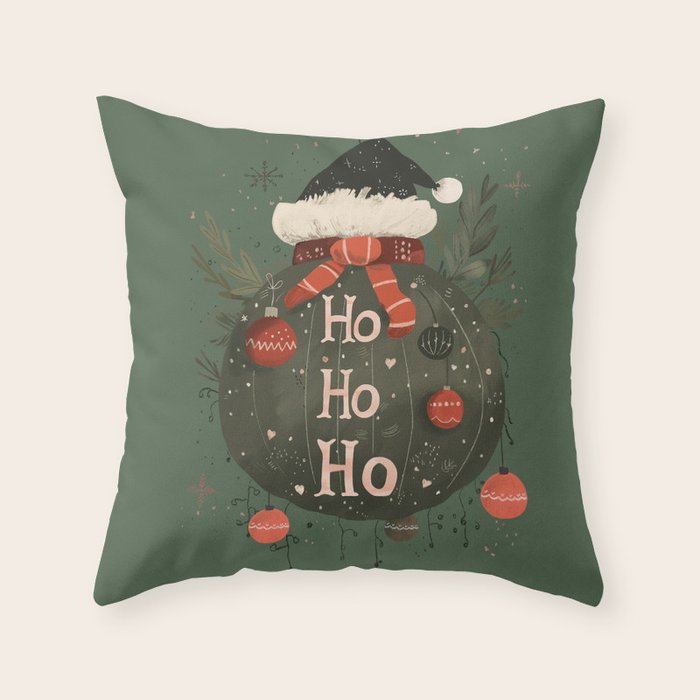 Festive Ho Ho Ho Bauble Green  Throw Pillow Gallery Image 6