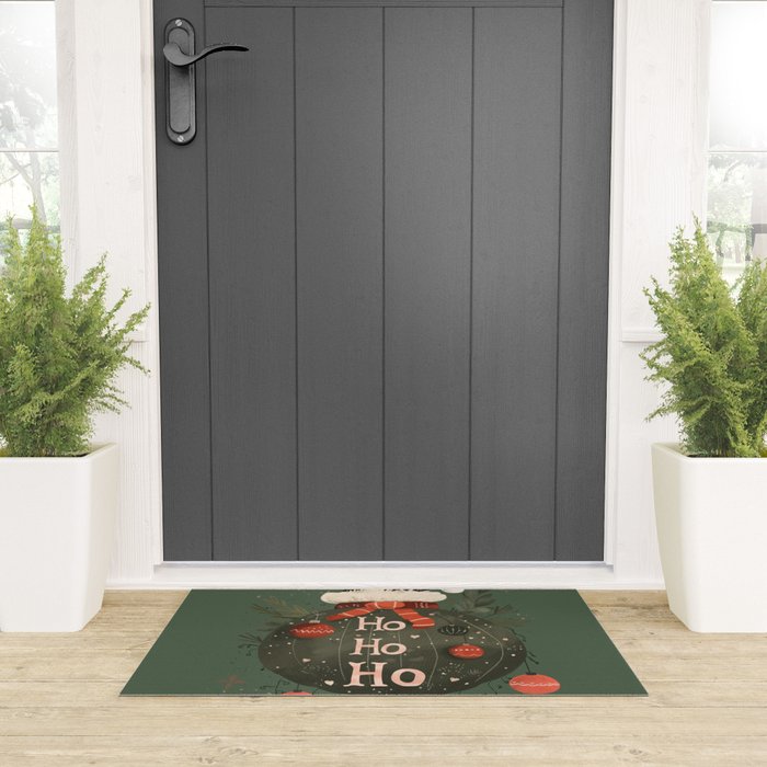 Festive Ho Ho Ho Bauble Green  Welcome Mat Gallery Image 3