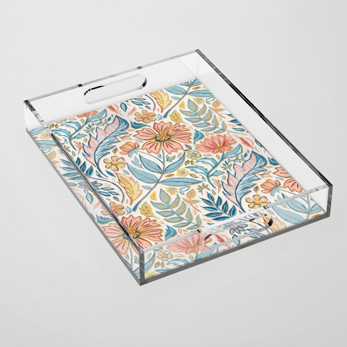 Soft Peach and Blue Art Nouveau Floral Acrylic Tray Gallery Image 1