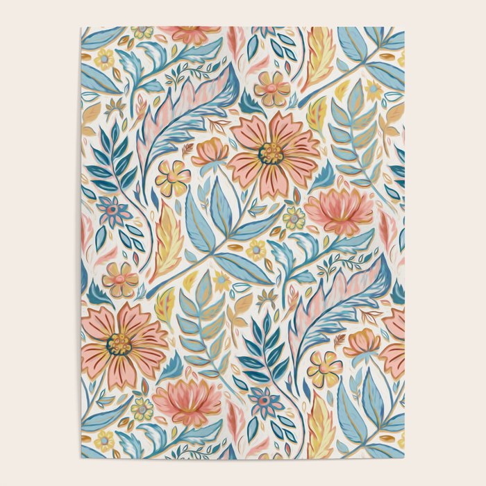 Soft Peach and Blue Art Nouveau Floral Poster Gallery Image 4