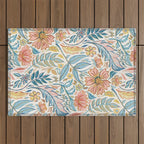 Soft Peach and Blue Art Nouveau Floral Outdoor Rug Gallery Image 1