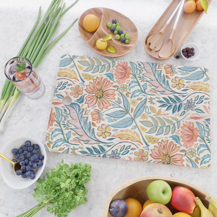 Soft Peach and Blue Art Nouveau Floral Cutting Board Gallery Image 2