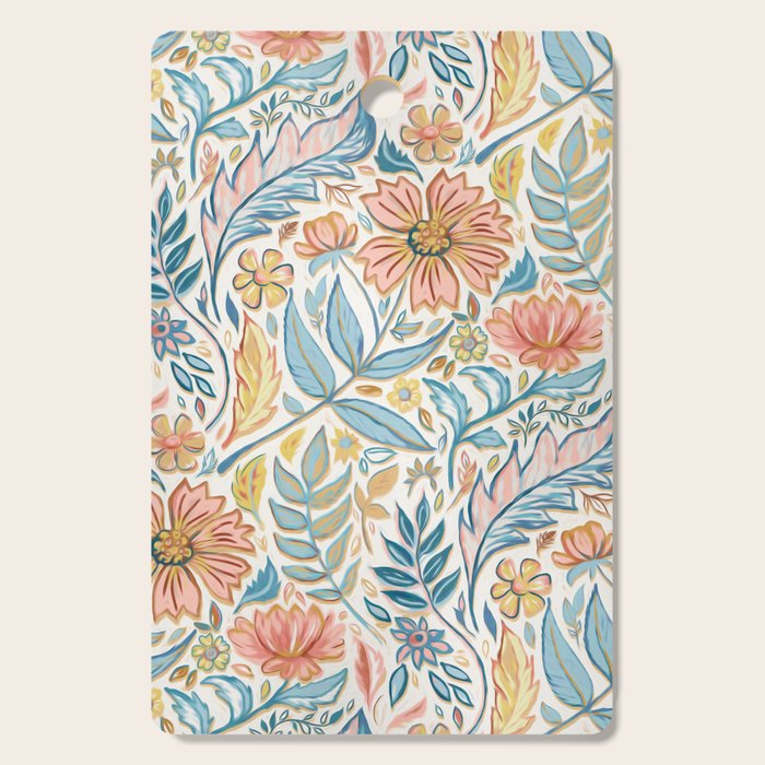 Soft Peach and Blue Art Nouveau Floral Cutting Board Gallery Image 1