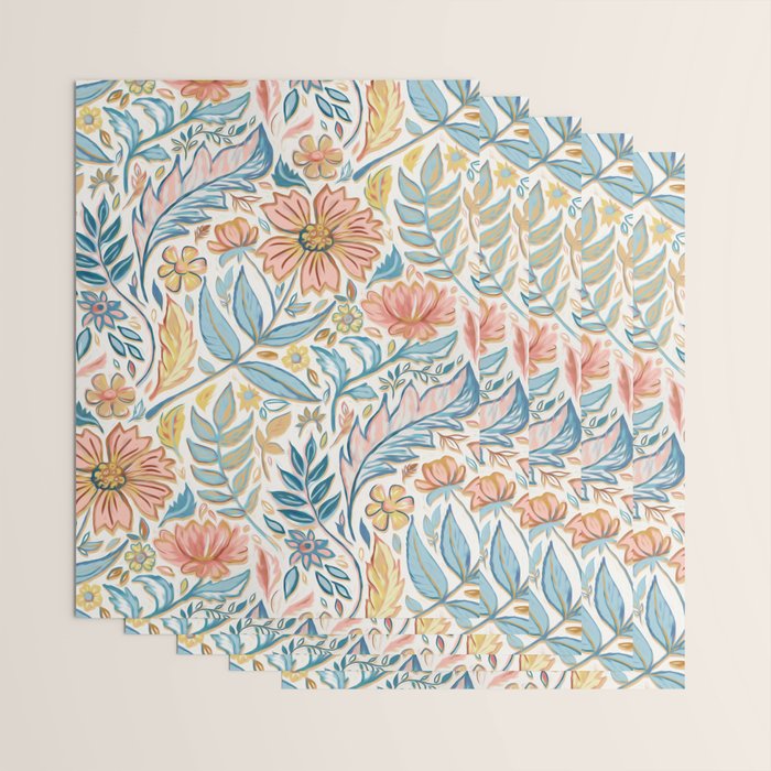 Soft Peach and Blue Art Nouveau Floral Wrapping Paper Gallery Image 3