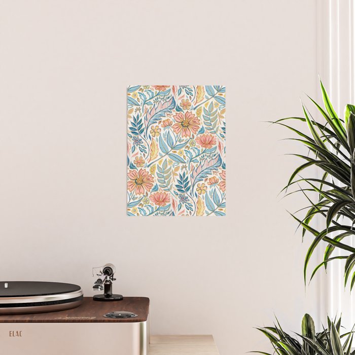 Soft Peach and Blue Art Nouveau Floral Poster Gallery Image 2