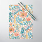 Soft Peach and Blue Art Nouveau Floral Wrapping Paper Gallery Image 1