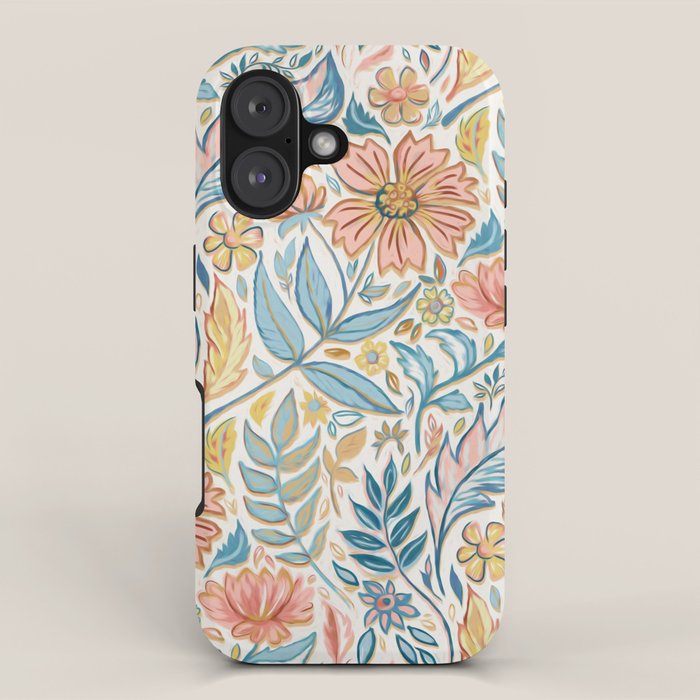 Soft Peach and Blue Art Nouveau Floral iPhone Case Gallery Image 1