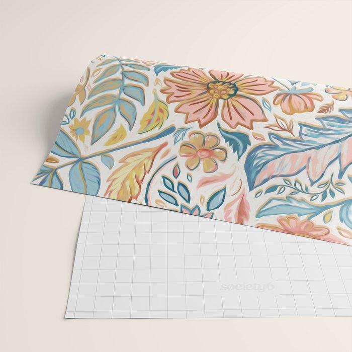 Soft Peach and Blue Art Nouveau Floral Wrapping Paper Gallery Image 2