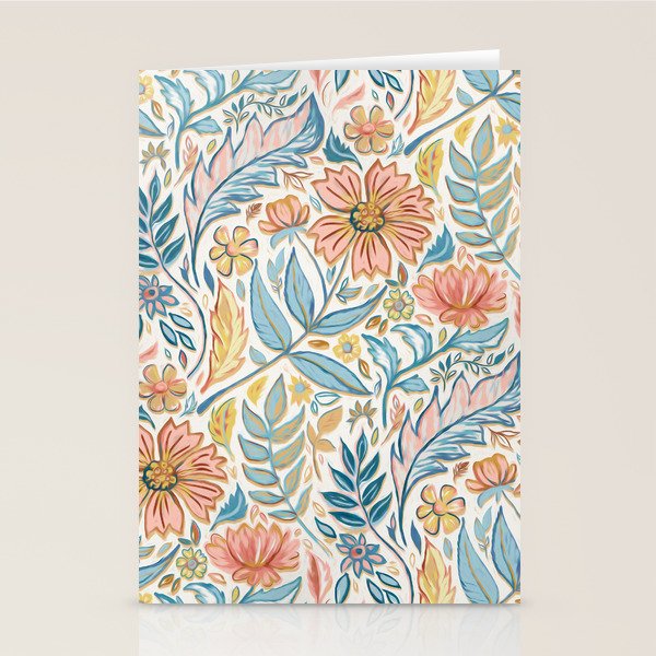 Soft Peach and Blue Art Nouveau Floral Stationery Card Gallery Image 1