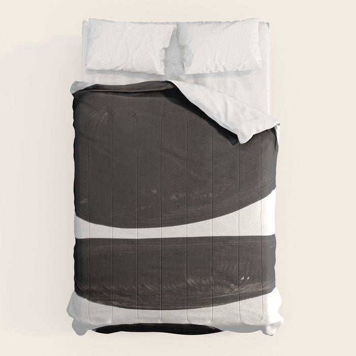 Black And White Minimalist Mid Century Abstract Ink Art Minimal Black Pebbles Paint Comforter Gallery Image 6