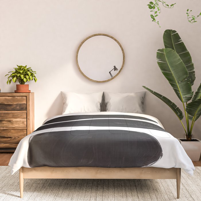 Black And White Minimalist Mid Century Abstract Ink Art Minimal Black Pebbles Paint Comforter Gallery Image 3