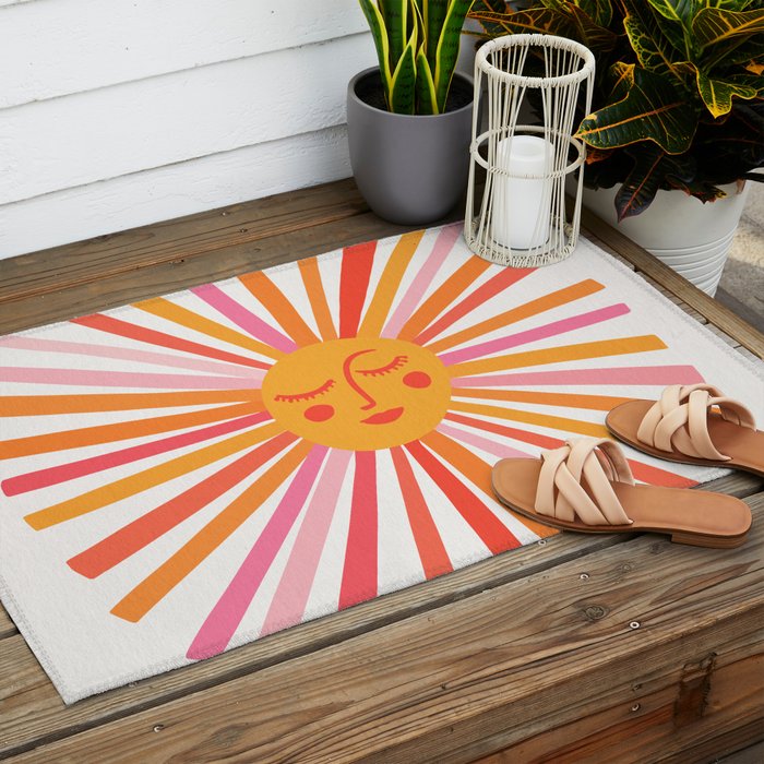 Retro Sunshine â Pink & Peach Outdoor Rug Gallery Image 2