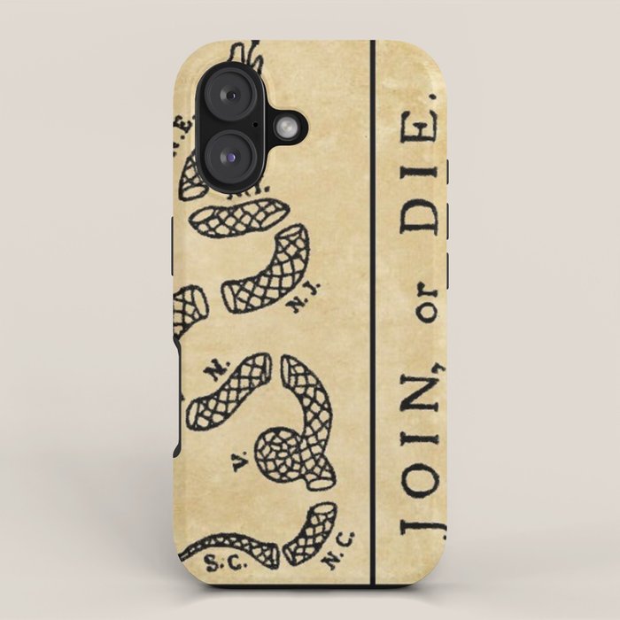 1776 "Join, or Die" Revolutionary War flag with 13 colonies, snake & no colors by Benjamin Franklin iPhone Case Gallery Image 1
