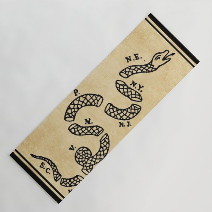1776 "Join, or Die" Revolutionary War flag with 13 colonies, snake & no colors by Benjamin Franklin Yoga Mat Gallery Image 1