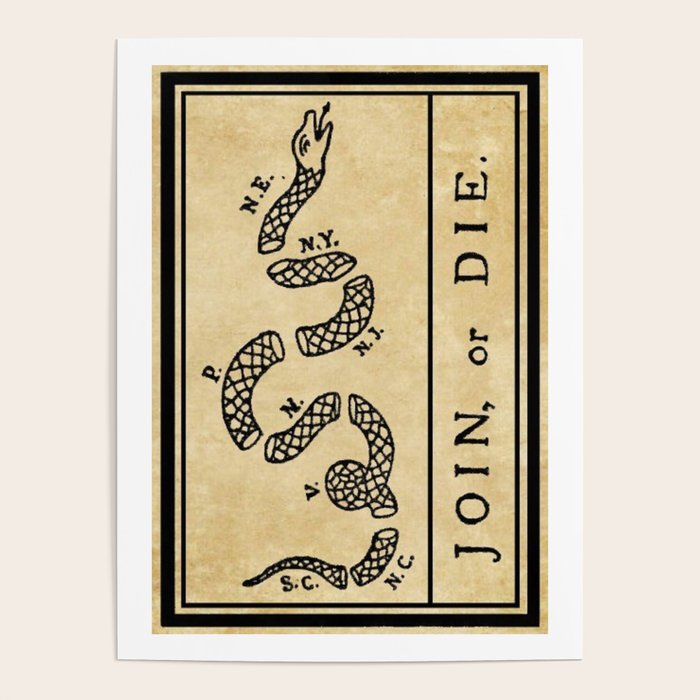 1776 "Join, or Die" Revolutionary War flag with 13 colonies, snake & no colors by Benjamin Franklin Poster Gallery Image 1